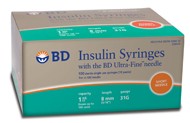 Syringe 1cc with Needle Insulin Self-Contained, U-100 Ultra-Fine™ 1 mL 31 Gauge 5/16 Inch Attached Needle Without Safety Short 8mm x 31G (100/BX 5BX/CS) by BD  ID 328418